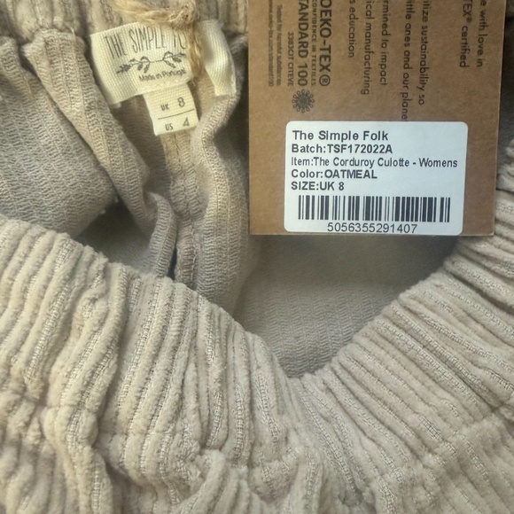 The Simple Folk The Corduroy Culotte Womens Oatmeal US 4 NWT - Picture 6 of 7
